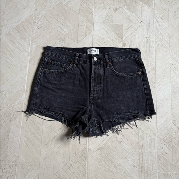 Agolde Black Jean Shorts Distressed Raw Hem